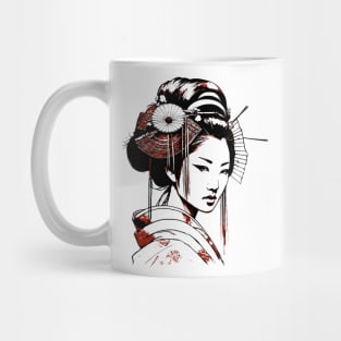 Geisha portrait black and red Mug